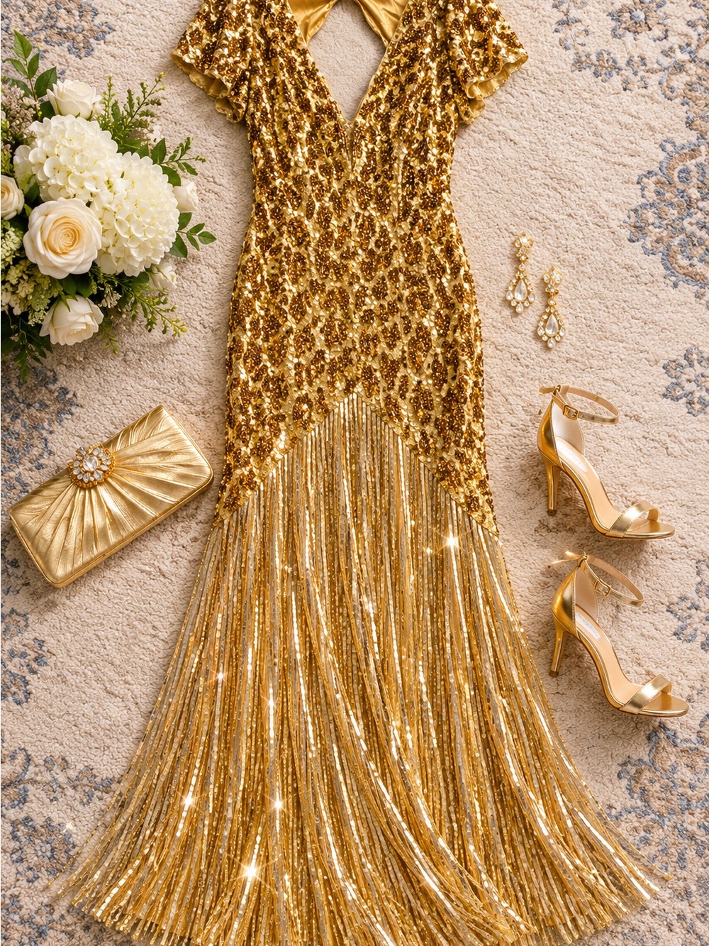 Primavera Couture Gold Open Back Sequin Gown Size 14 NWOT Formal Dress - Picture 2 of 6